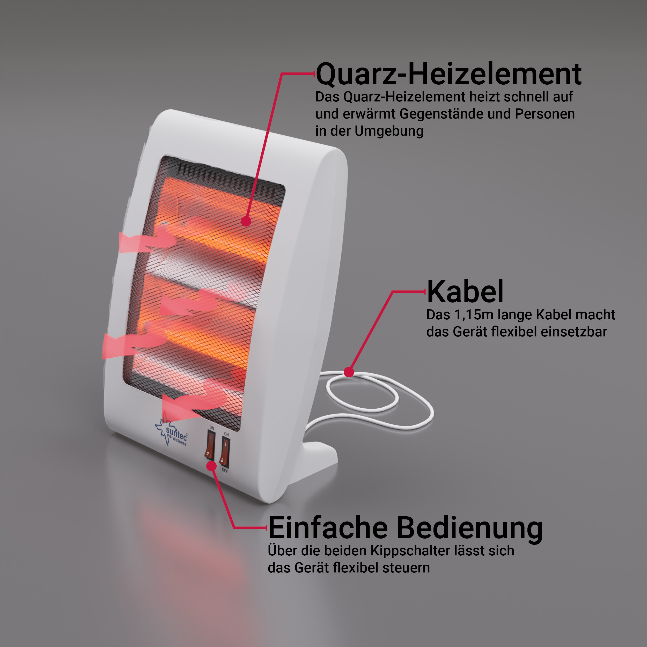 Suntec Wellness Heizstrahler Heat Halogen, 1200 W, Halogen